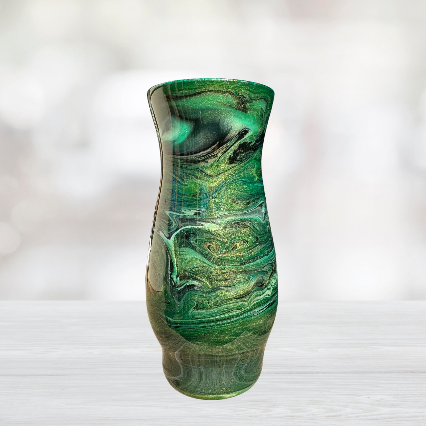 Green, Black, and Gold Alcohol Ink 6.5" Flower Vase