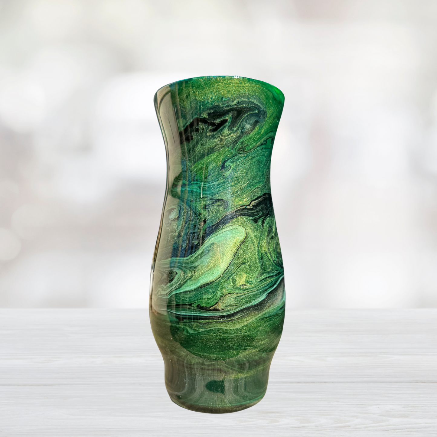 Green, Black, and Gold Alcohol Ink 6.5" Flower Vase