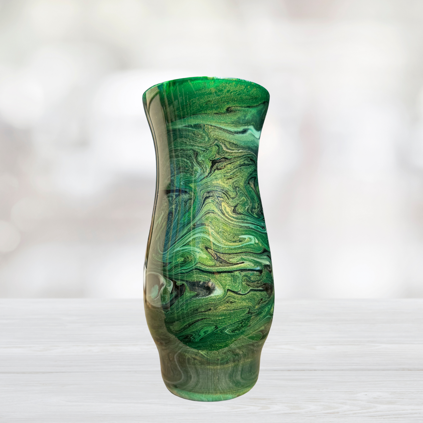 Green, Black, and Gold Alcohol Ink 6.5" Flower Vase