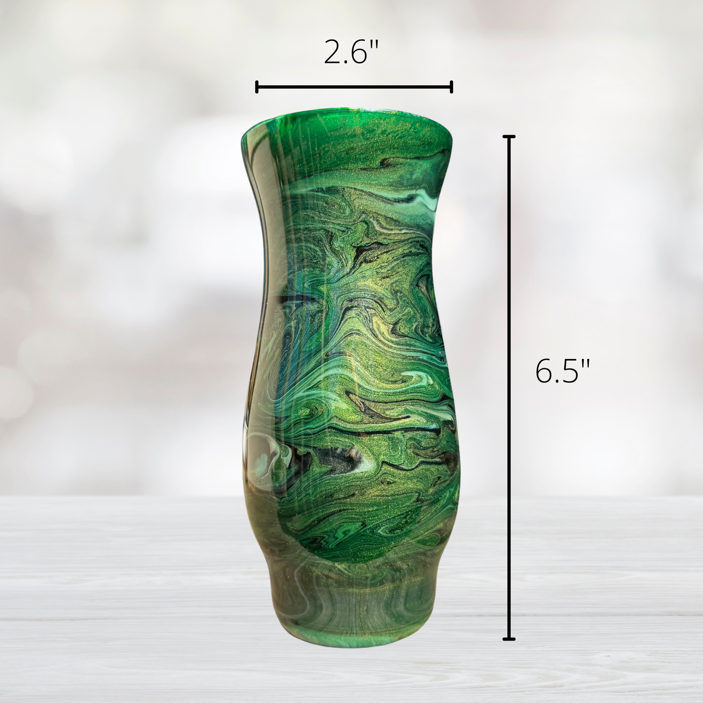 Green, Black, and Gold Alcohol Ink 6.5" Flower Vase