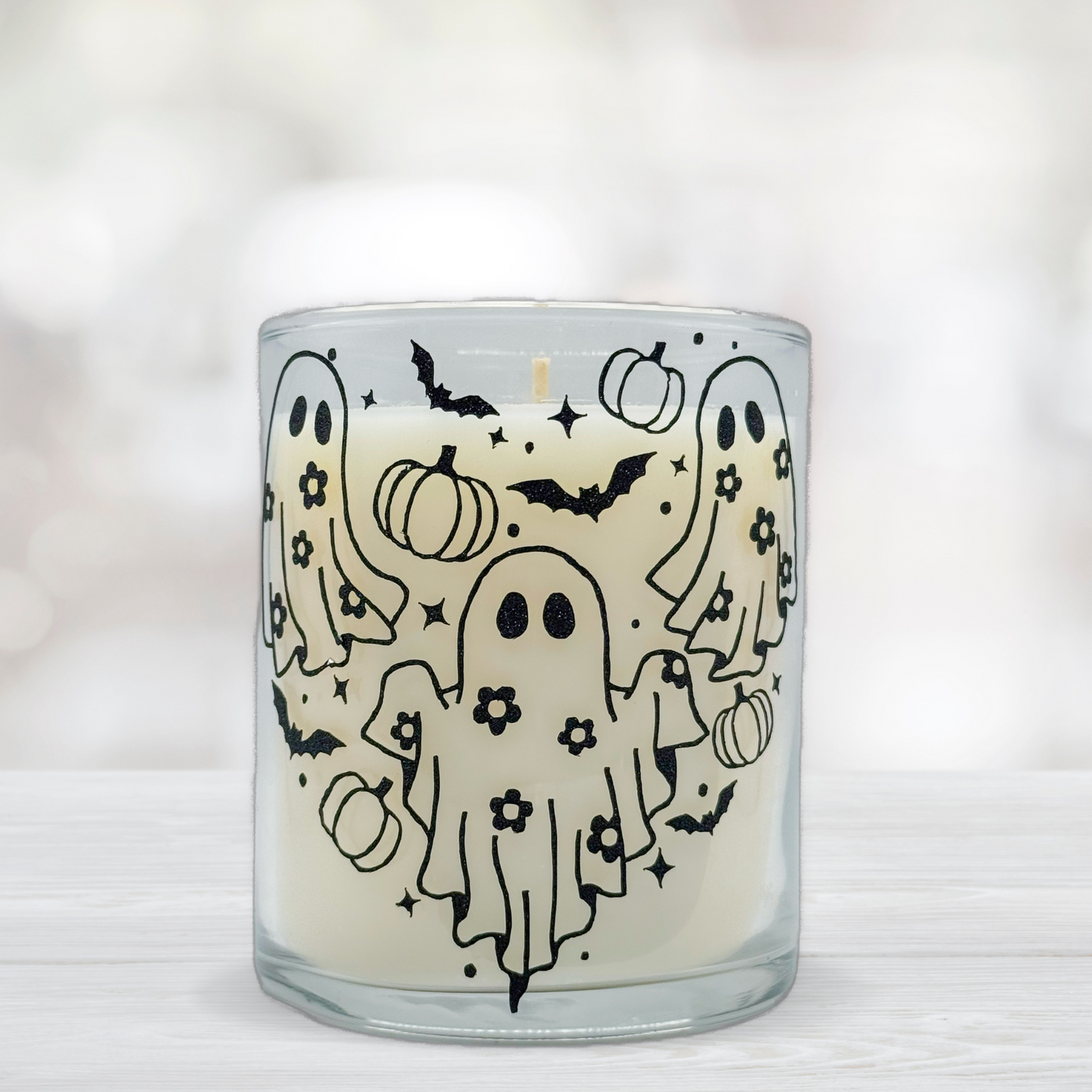 Spooky Flower Ghost Heart - Fall Series Candle - Cinnamon, Nutmeg, and Amber Scented Candle