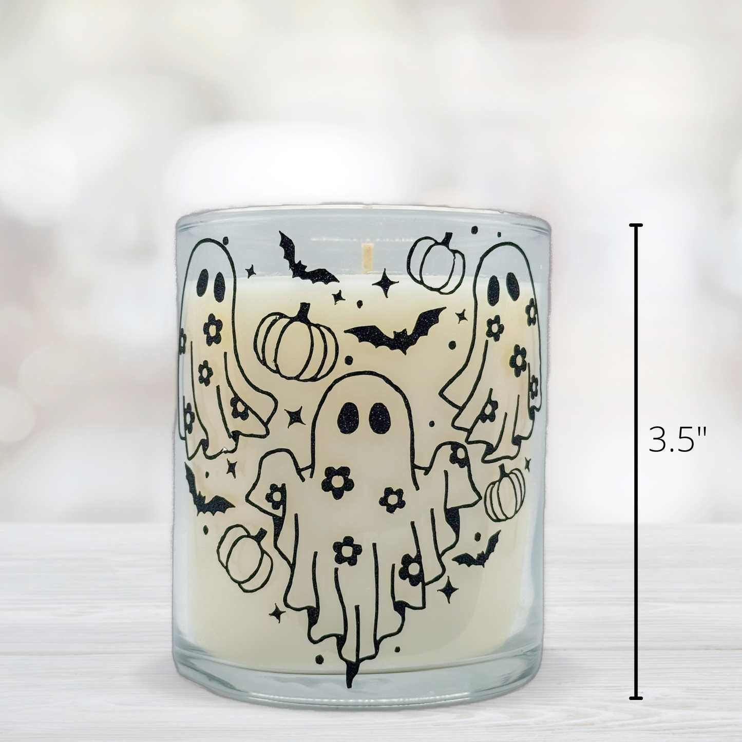 Spooky Flower Ghost Heart - Fall Series Candle - Cinnamon, Nutmeg, and Amber Scented Candle