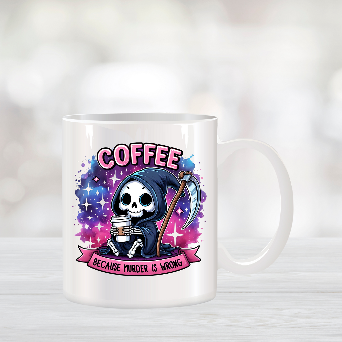 Coffee Because Murder is Wrong Grim Reaper Coffee Mug