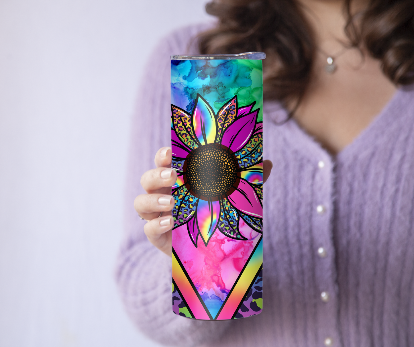Colorful Rainbow Sunflower and Cheetah Print 20oz Tumbler