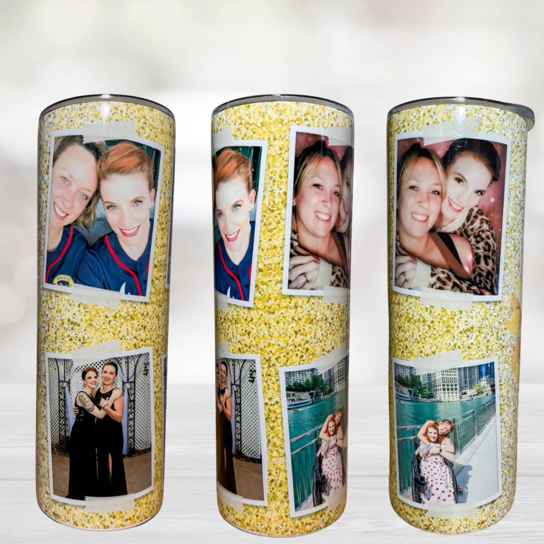 Yellow Glitter Sunflower Custom Photo 20oz Tumbler - Photo Tumblers - Custom Tumblers - Gift for Friends - Gift for Sisters - Photo Gifts