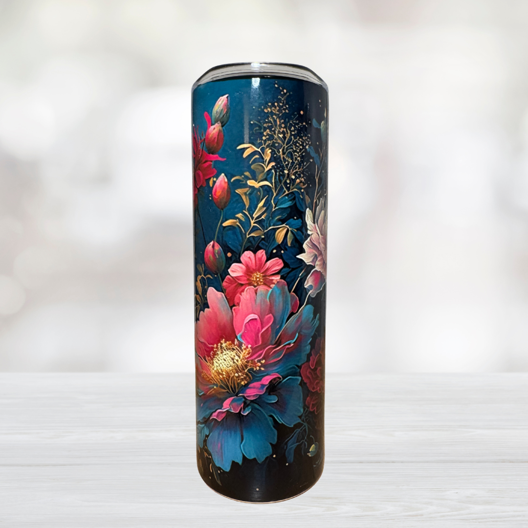 Colorful Blue, Red, and Pink Flower 20oz Tumbler - Floral Tumbler - Flower Tumblers- Gift for Her - Gift for Friends - Gift for Moms
