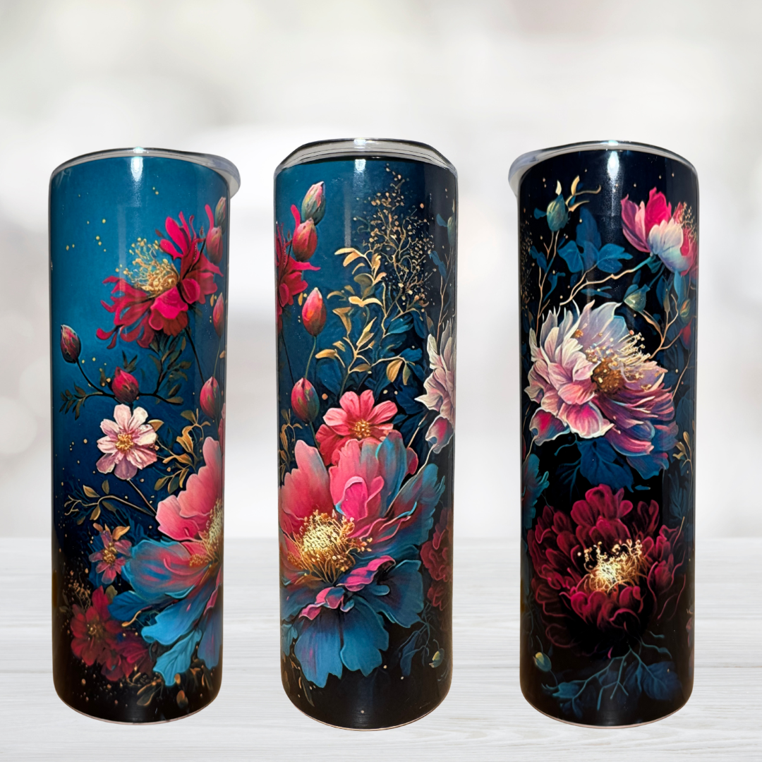 Colorful Blue, Red, and Pink Flower 20oz Tumbler - Floral Tumbler - Flower Tumblers- Gift for Her - Gift for Friends - Gift for Moms