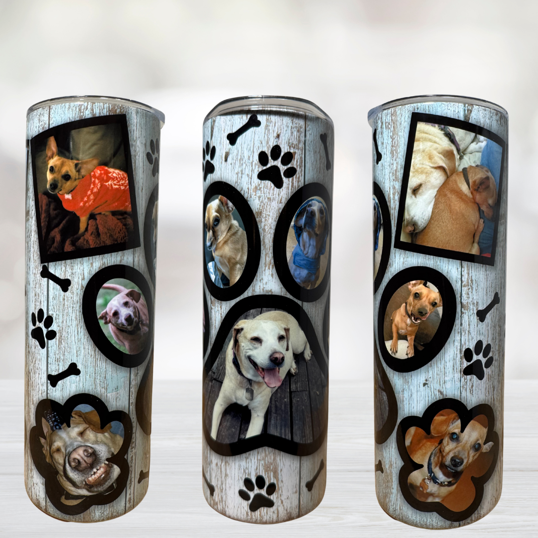 Rustic Gray Wood Grain Dog Paw Custom Photo 20oz Tumbler