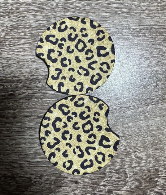 Gold Leopard Print Car Coasters - Cute Car Coasters - Car Accessories - Cup Holder Coasters - Gifts for Her - Gifts Under 10