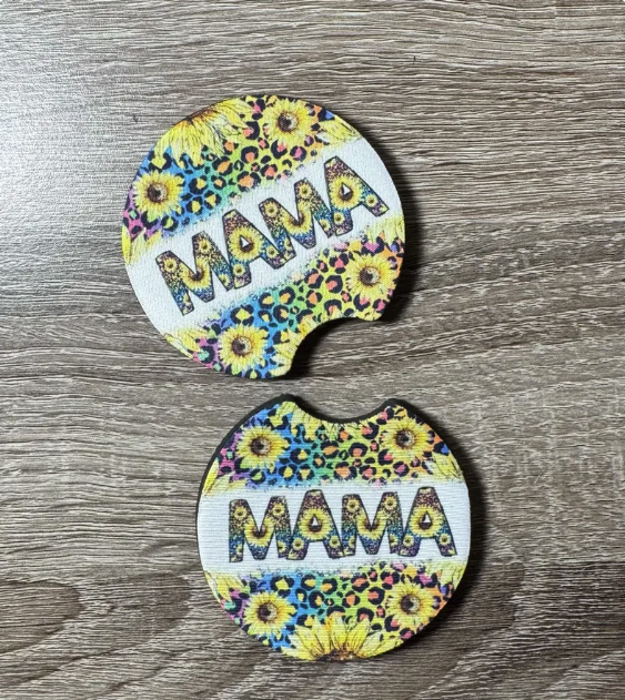 Colorful Sunflower Mama Car Coasters - Cute Car Coasters - Car Accessories - Cup Holder Coasters - Gifts for Her - Gifts Under 10