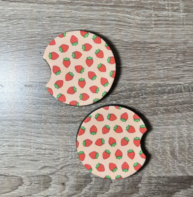 Strawberry Car Coasters - Cute Car Coasters - Car Accessories - Cup Holder Coasters - Gifts for Her - Gifts Under 10