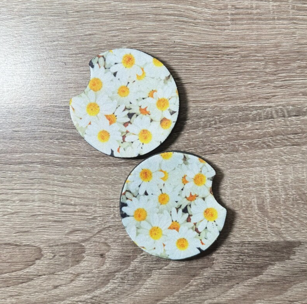Daisy Flower Car Coasters - Cute Car Coasters - Car Accessories - Cup Holder Coasters - Gifts for Her - Gifts Under 10