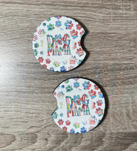Colorful Dog Mama Car Coasters - Cute Car Coasters - Car Accessories - Cup Holder Coasters - Gifts for Her - Gifts Under 10