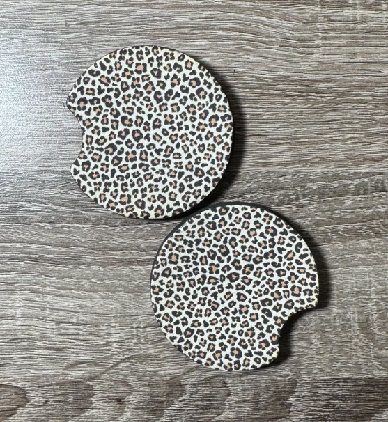 Leopard Print Car Coasters - Cute Car Coasters - Car Accessories - Cup Holder Coasters - Gifts for Her - Gifts Under 10