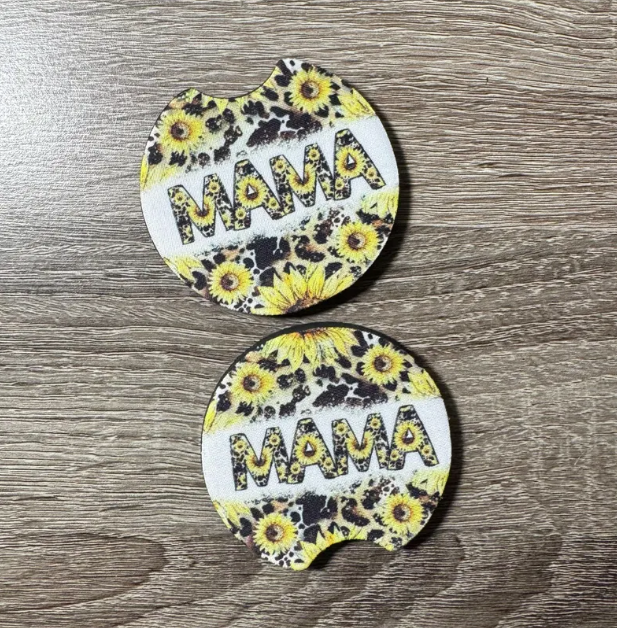 Sunflower Mama Car Coasters - Cute Car Coasters - Car Accessories - Cup Holder Coasters - Gifts for Her - Gifts Under 10