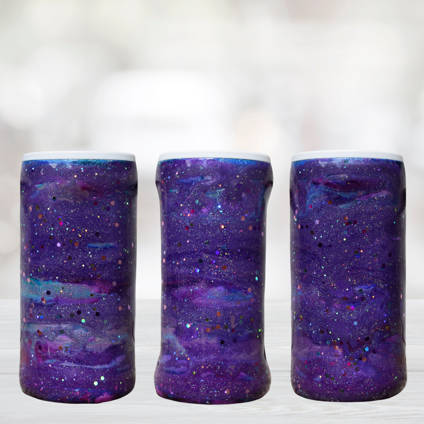Purple Unicorn Galaxy Slim Can Tumbler / Purple & Glitter Swirl Tumbler