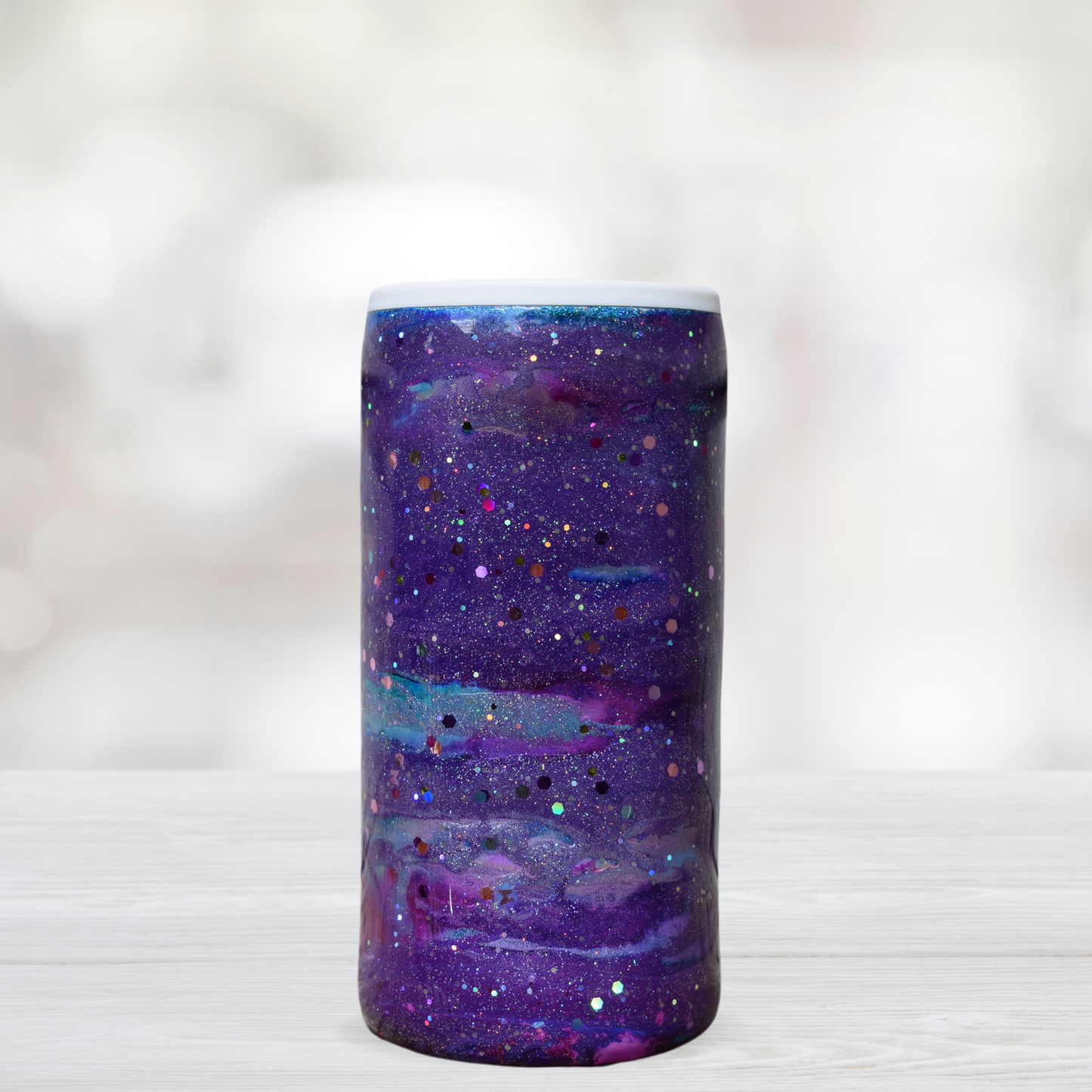 Purple Unicorn Galaxy Slim Can Tumbler / Purple & Glitter Swirl Tumbler