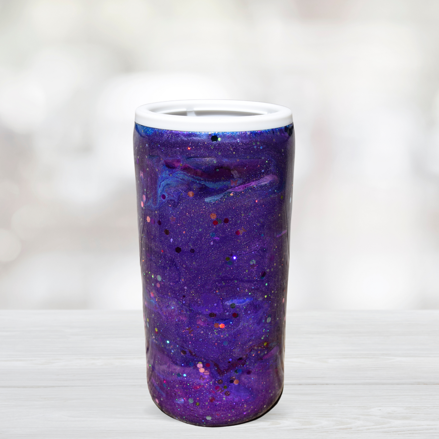 Purple Unicorn Galaxy Slim Can Tumbler / Purple & Glitter Swirl Tumbler
