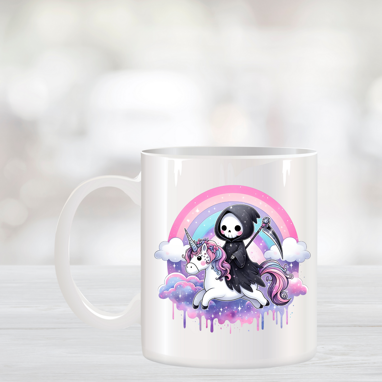 Rainbow Unicorn Grim Reaper Coffee Mug