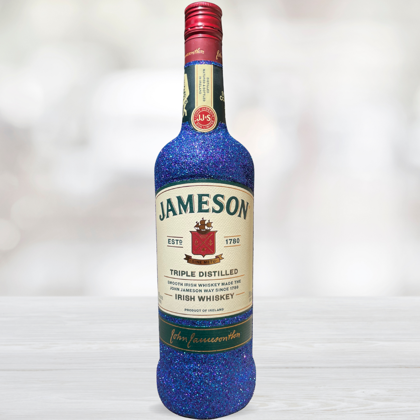 Decorative Blue and Purple Glitter Jameson Bottle