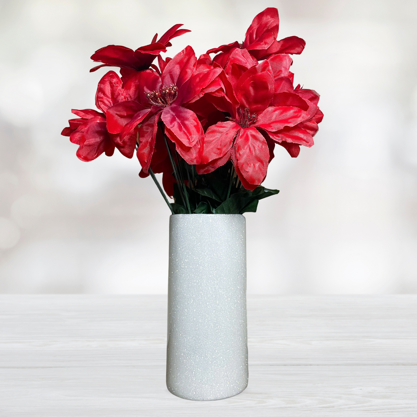 White Glitter Flower Vase