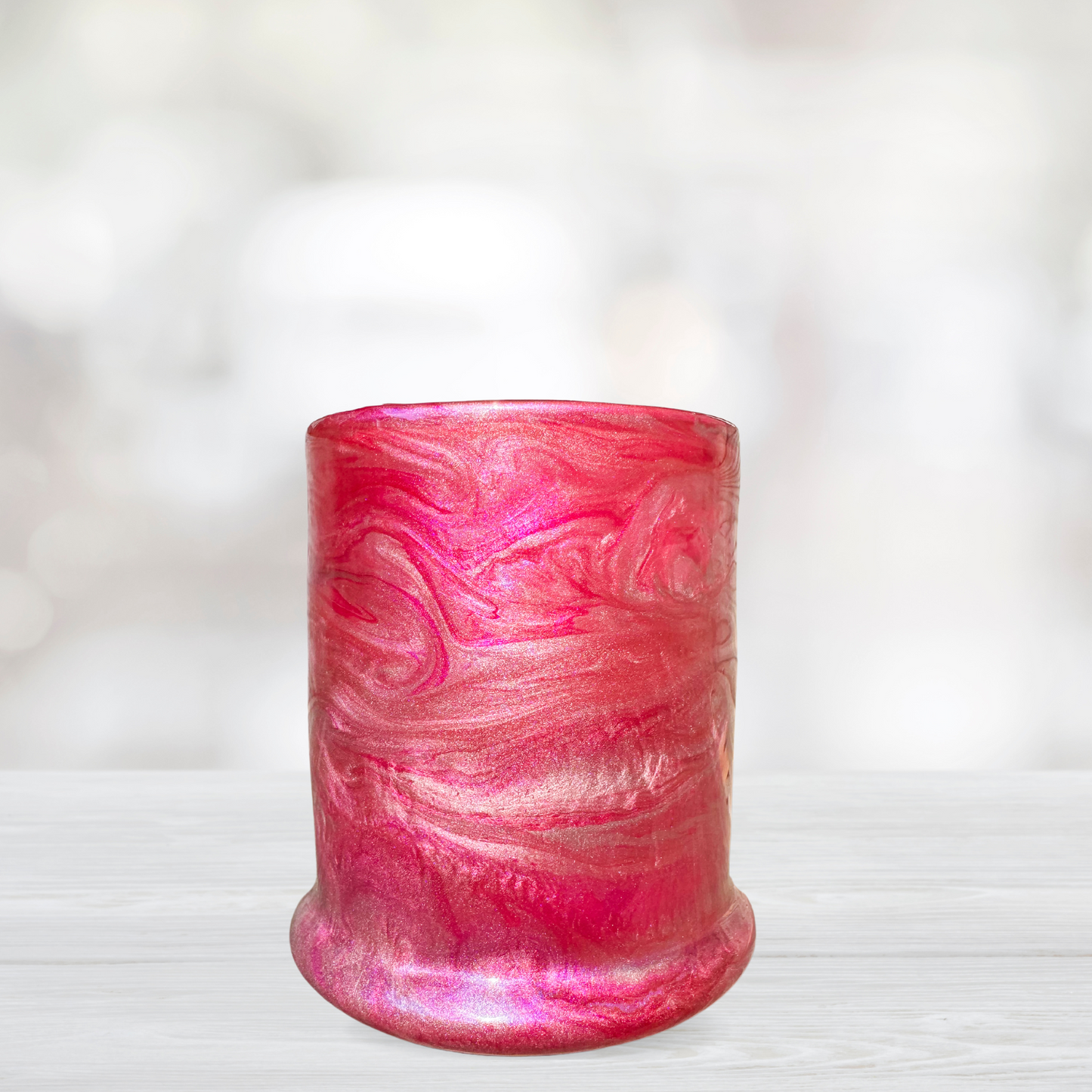 Pink and Rose Gold Alcohol Ink Candle Holder