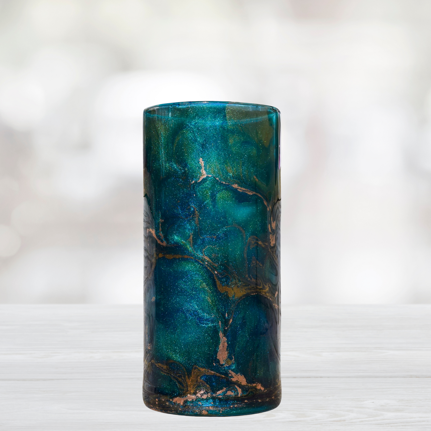 Blue and Copper Marble Alcohol Ink 7.5" Flower Vase