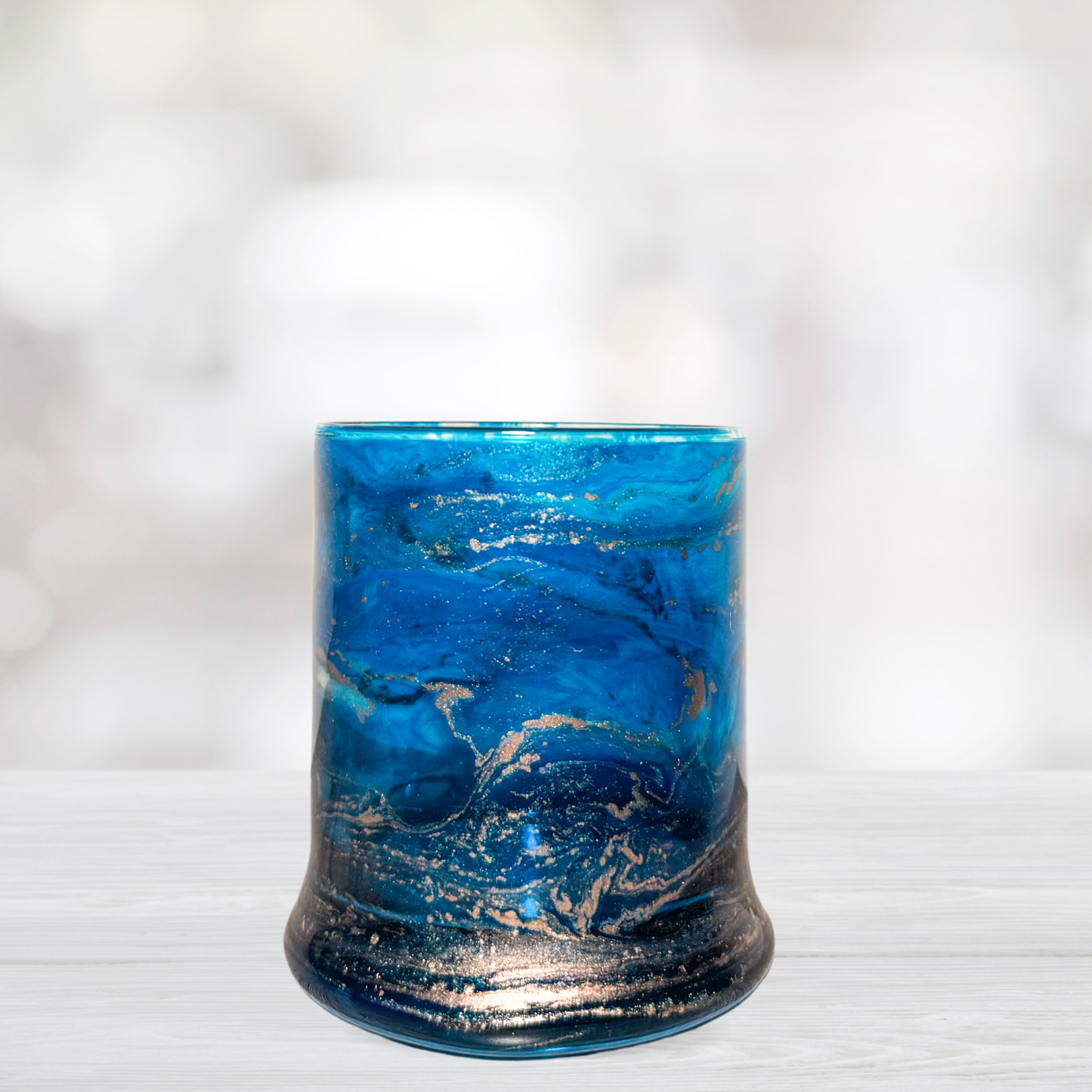 Blue and Copper Alcohol Ink Candle Holder