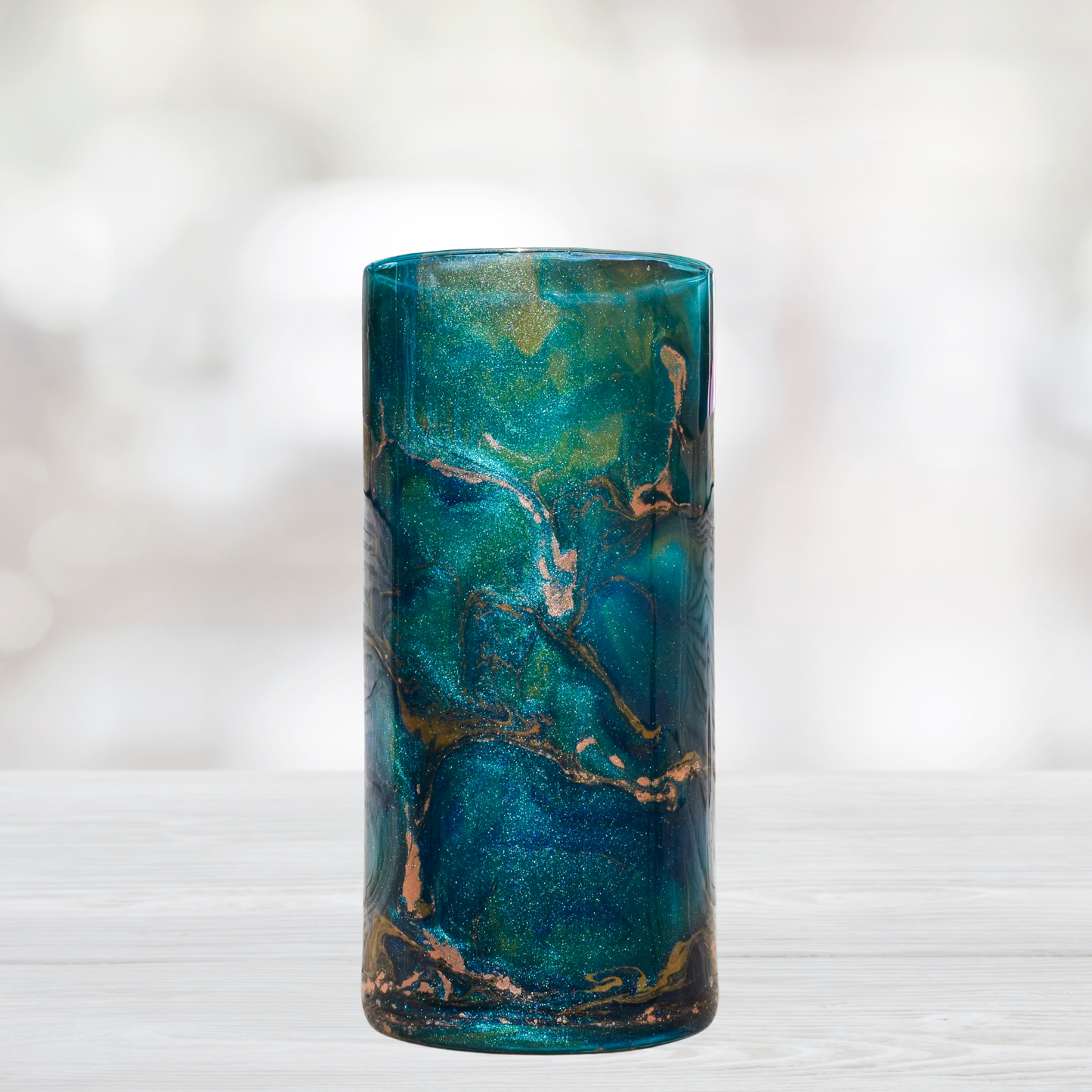 Blue and Copper Marble Alcohol Ink 7.5" Flower Vase