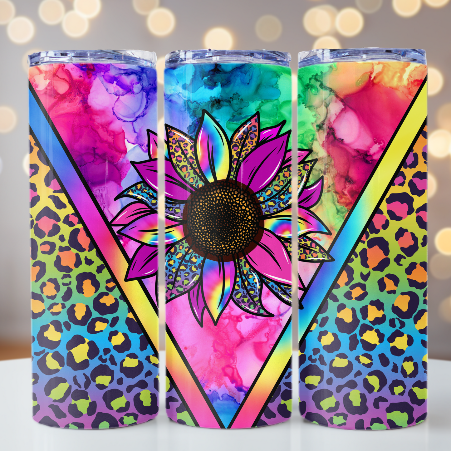 Colorful Rainbow Sunflower and Cheetah Print 20oz Tumbler