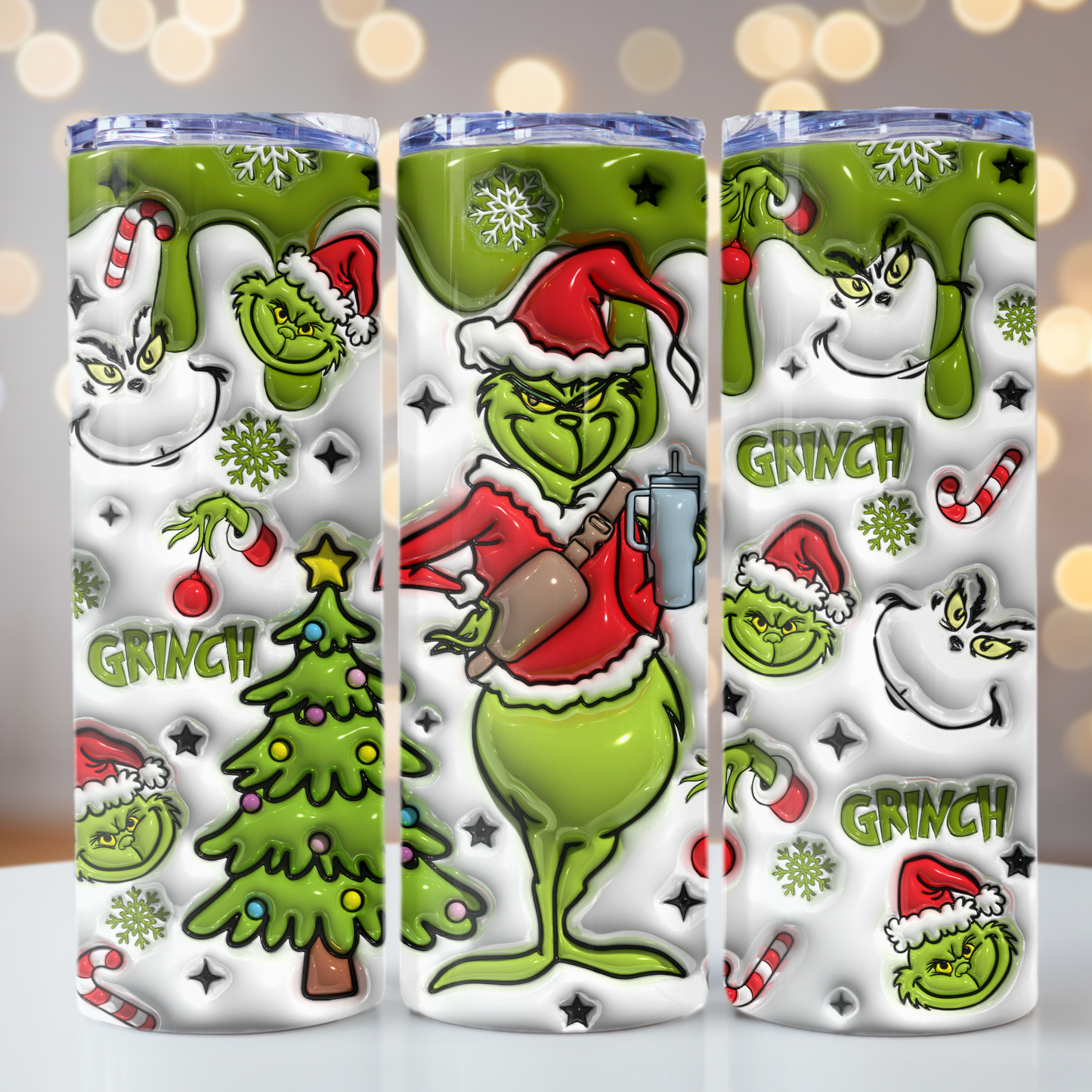 3D Inflated Grinch Christmas 20oz Tumbler