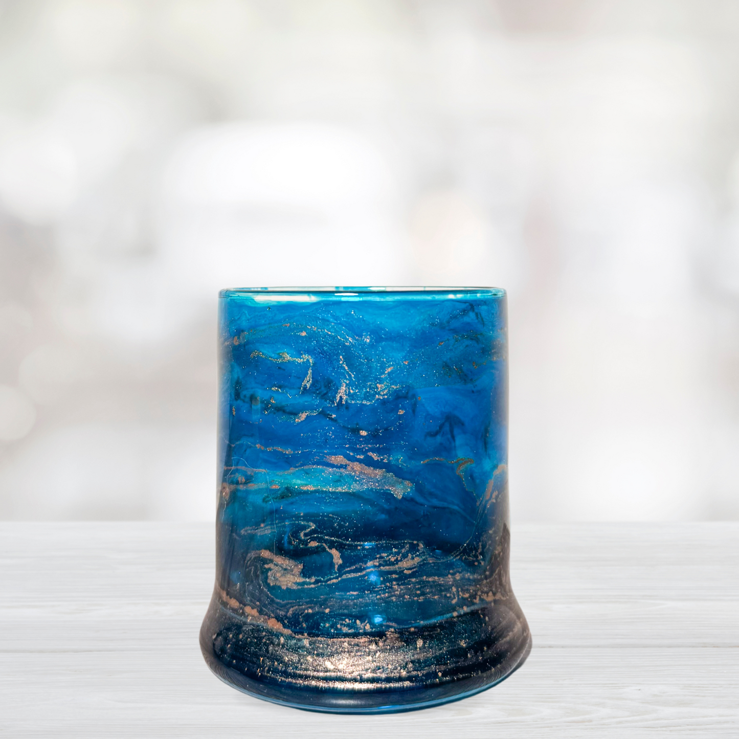 Blue and Copper Alcohol Ink Candle Holder