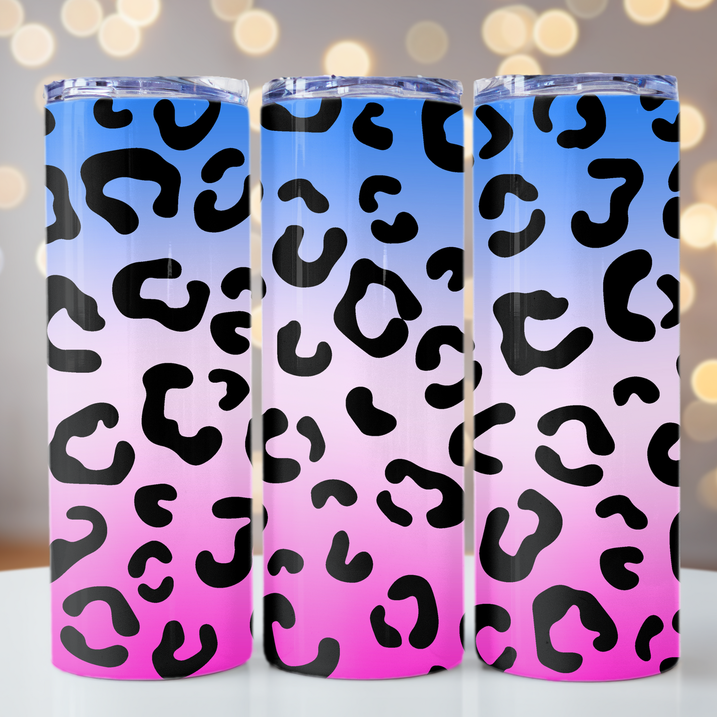 Blue and Pink Ombre Cheetah Print 20oz Tumbler