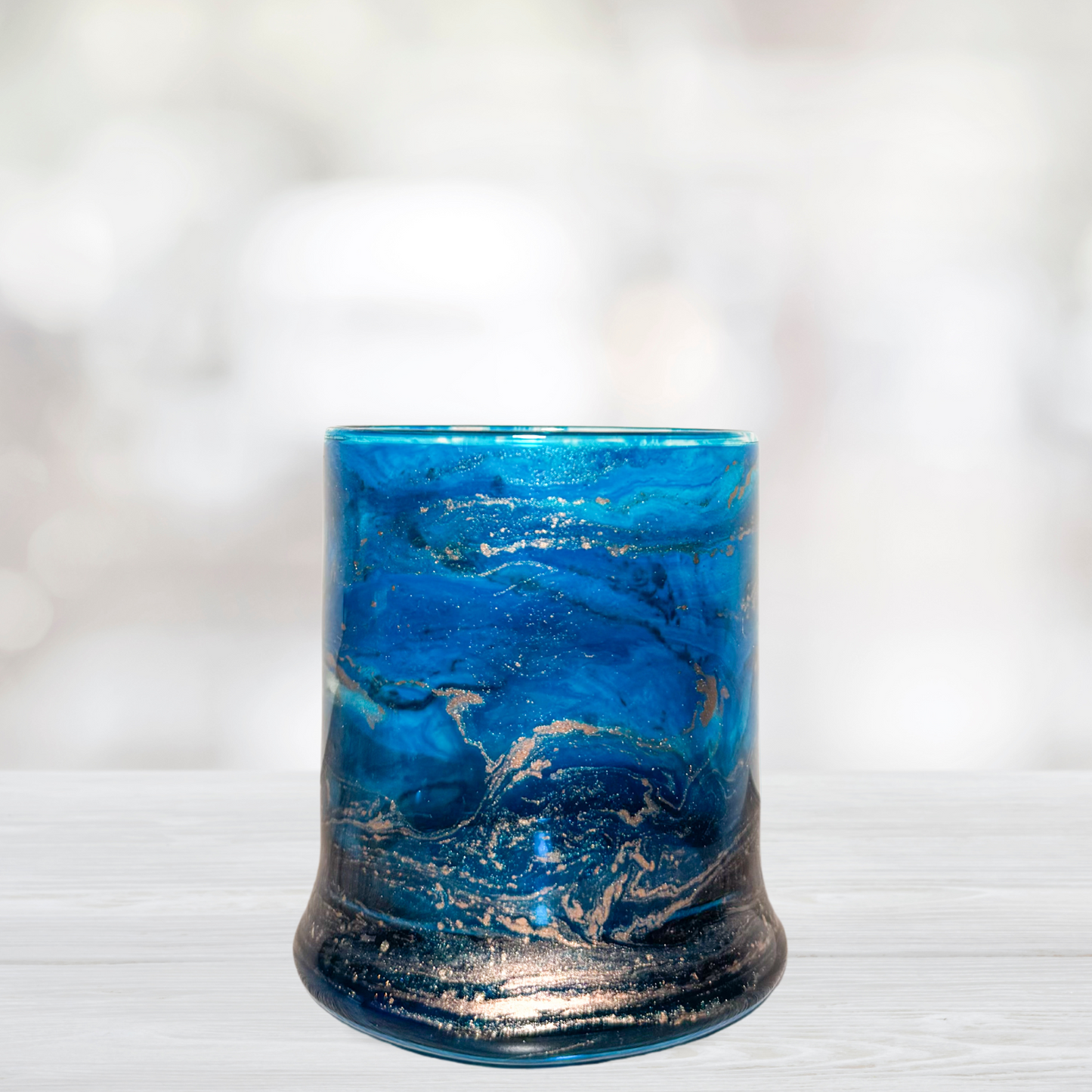 Blue and Copper Alcohol Ink Candle Holder