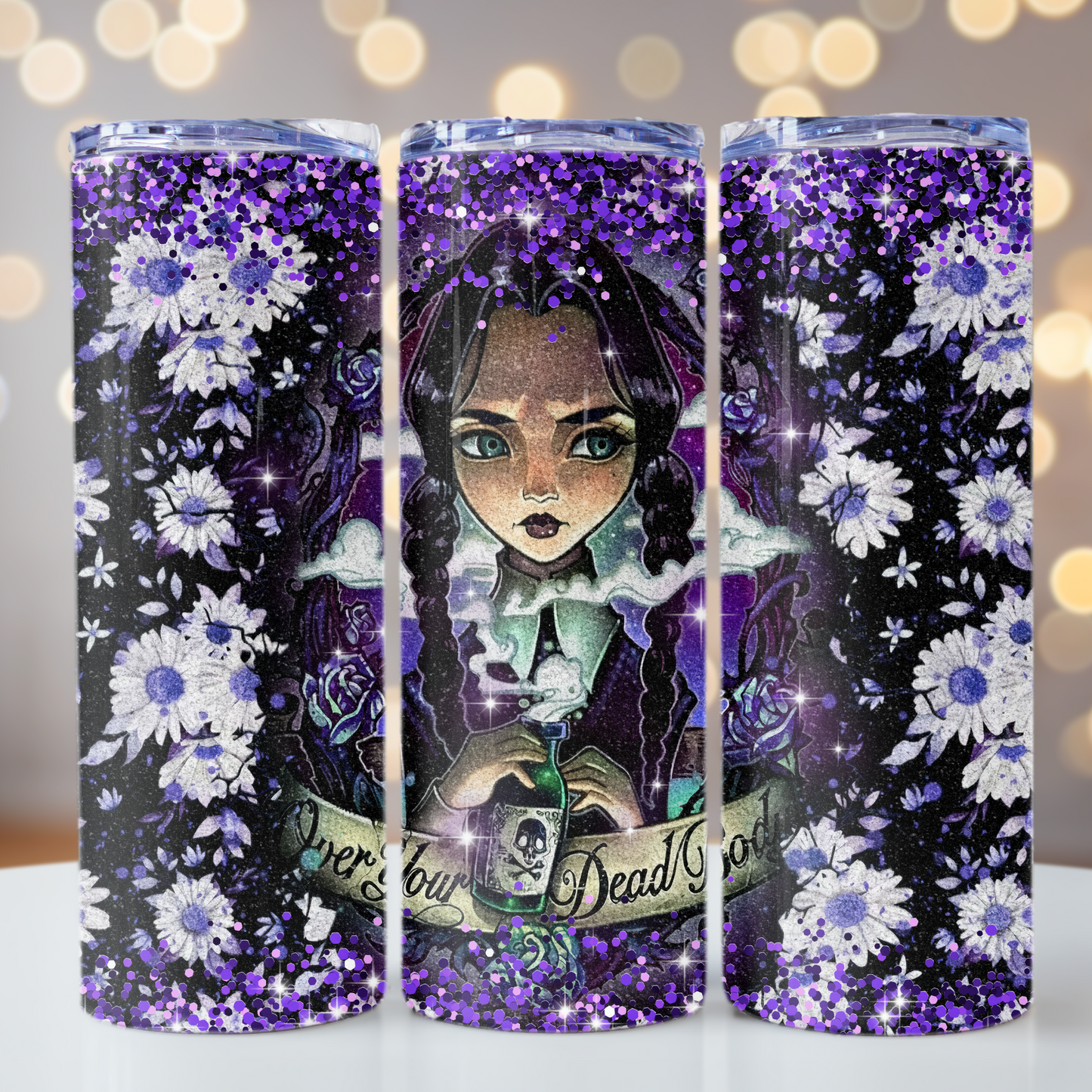 Wednesday Over Your Dead Body Purple Flower 20oz Tumbler