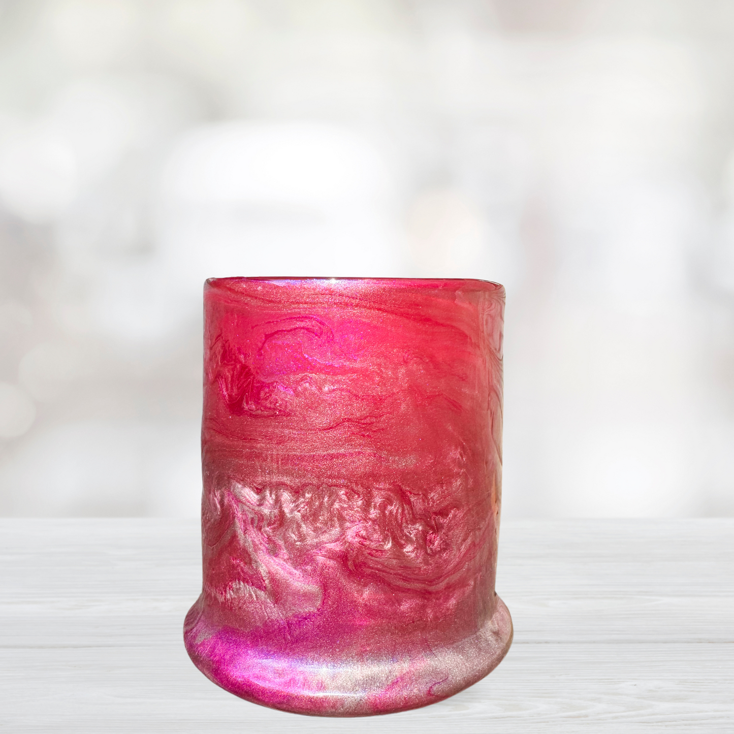 Pink and Rose Gold Alcohol Ink Candle Holder