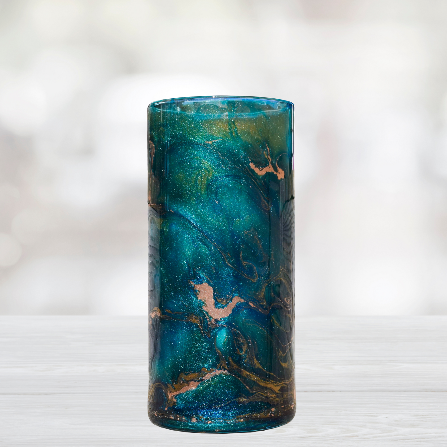 Blue and Copper Marble Alcohol Ink 7.5" Flower Vase