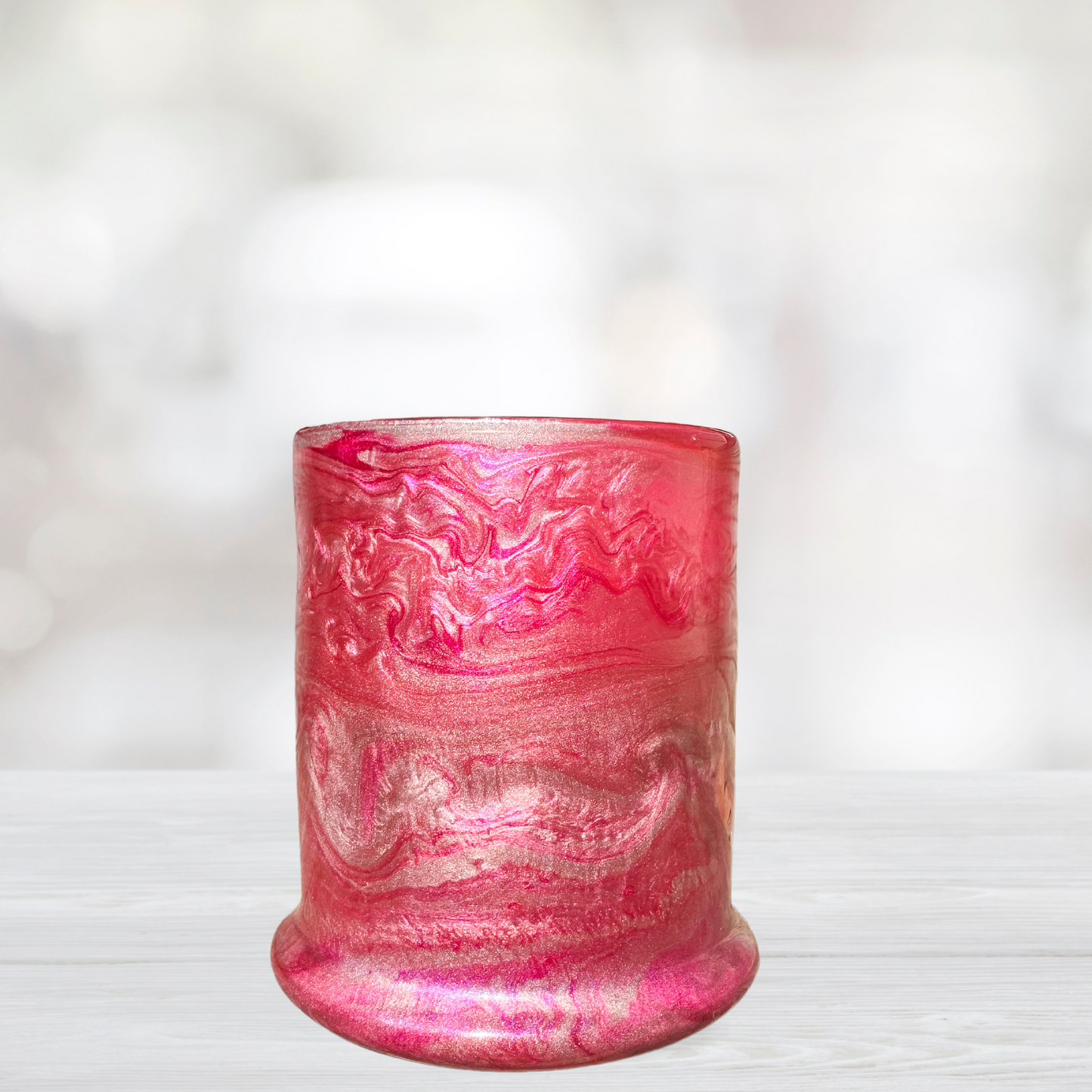 Pink and Rose Gold Alcohol Ink Candle Holder