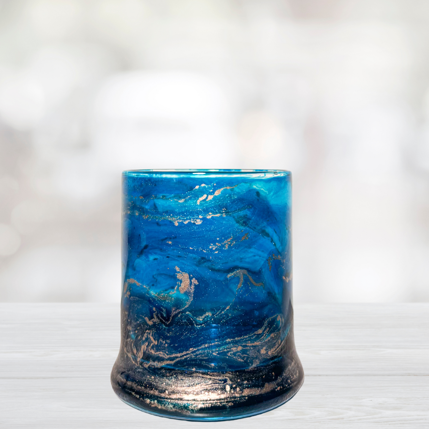 Blue and Copper Alcohol Ink Candle Holder