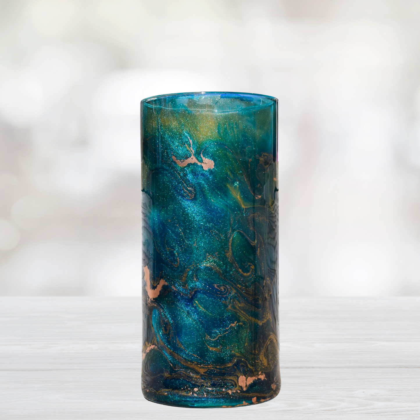 Blue and Copper Marble Alcohol Ink 7.5" Flower Vase