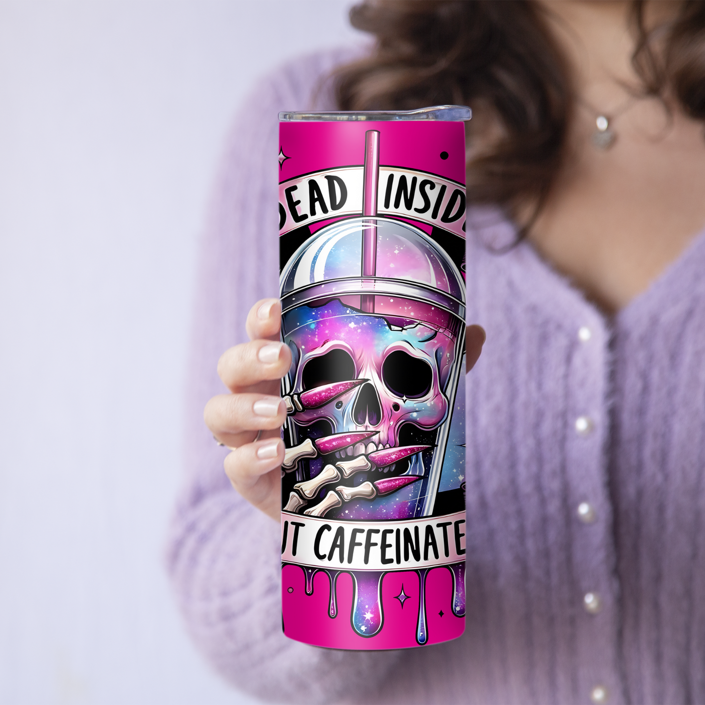 Dead Inside But Caffeinated Pink 20oz Tumbler