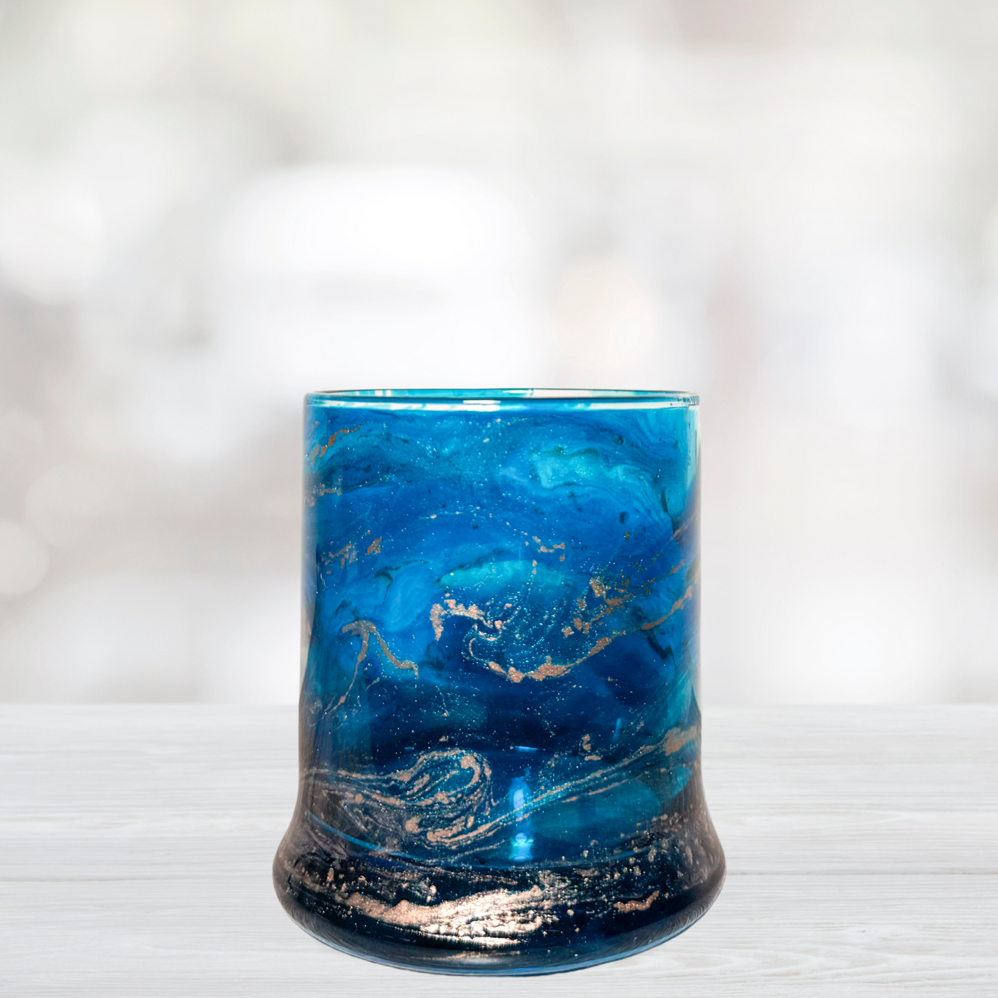 Blue and Copper Alcohol Ink Candle Holder