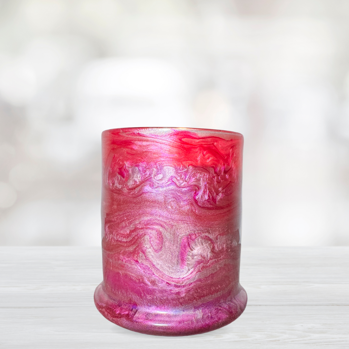 Pink and Rose Gold Alcohol Ink Candle Holder