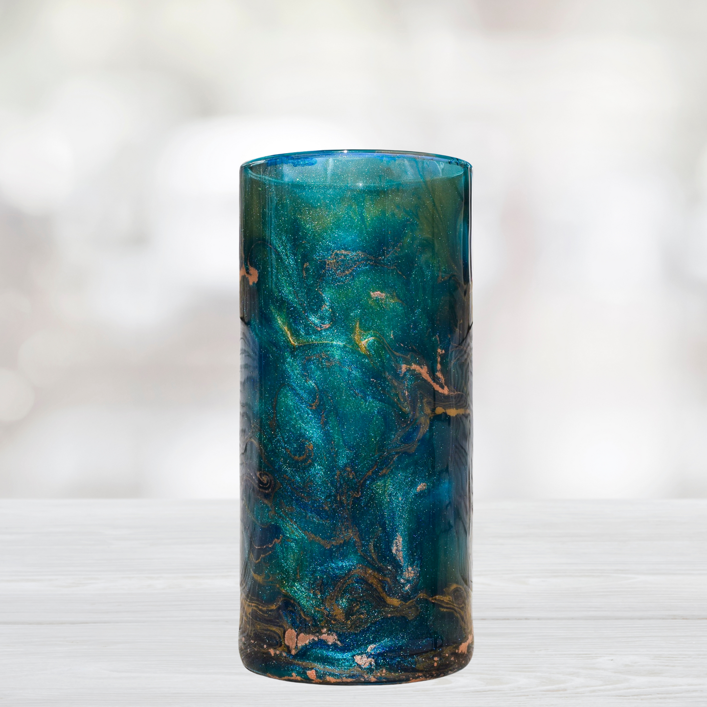 Blue and Copper Marble Alcohol Ink 7.5" Flower Vase