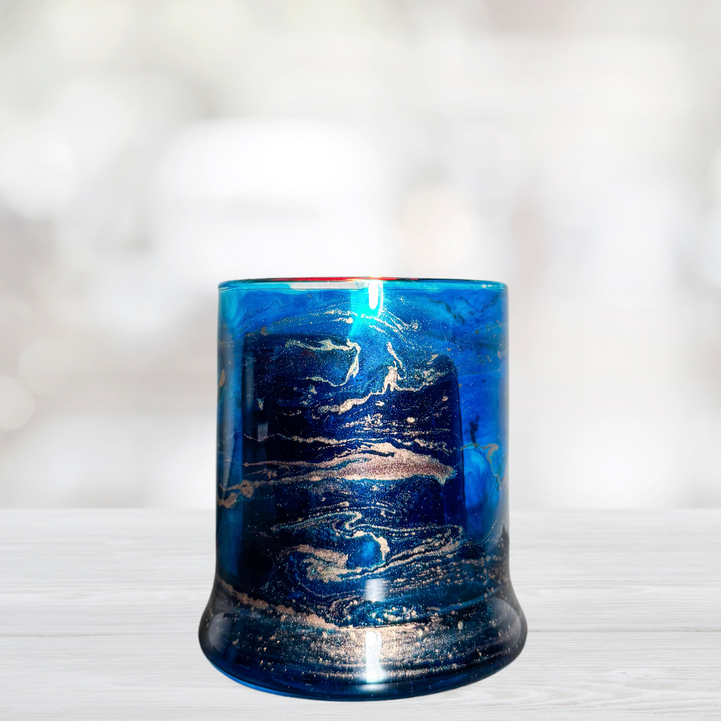 Blue and Copper Alcohol Ink Candle Holder