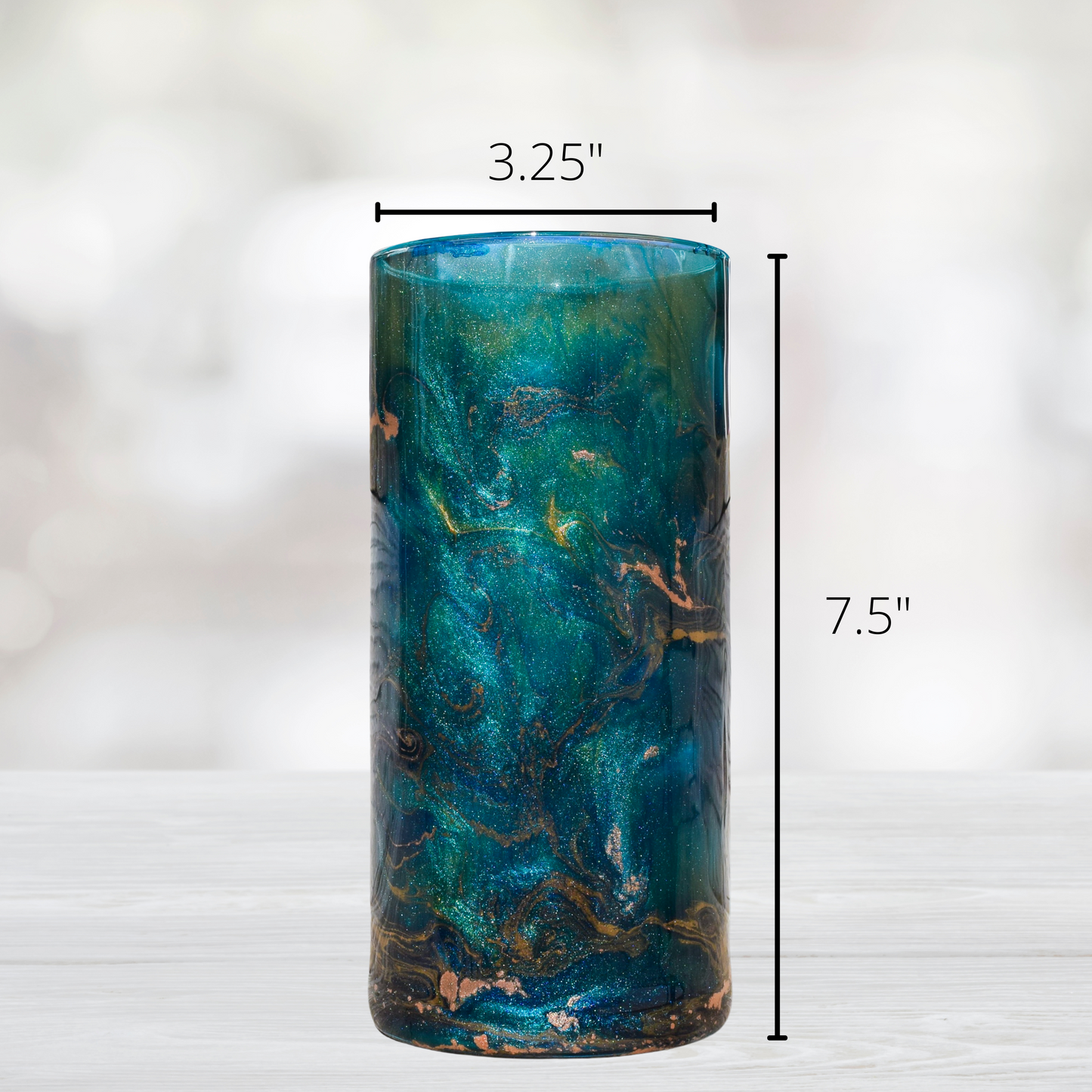 Blue and Copper Marble Alcohol Ink 7.5" Flower Vase