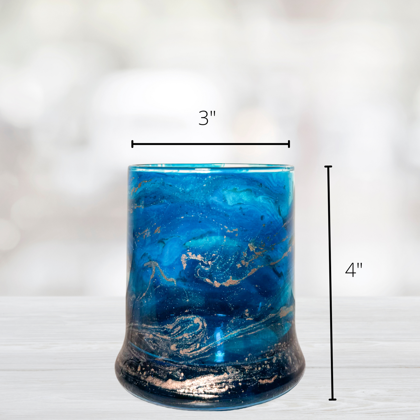 Blue and Copper Alcohol Ink Candle Holder