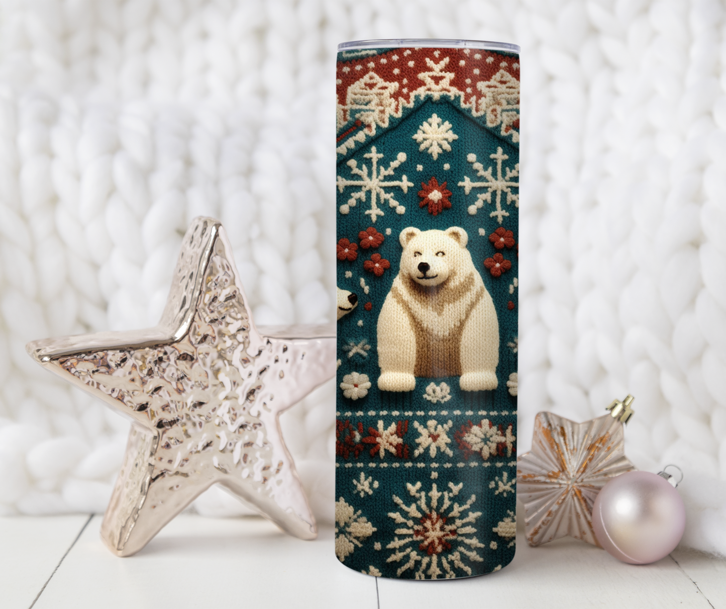 Polar Bear Green and Red Ugly Sweater Christmas 20oz Tumbler