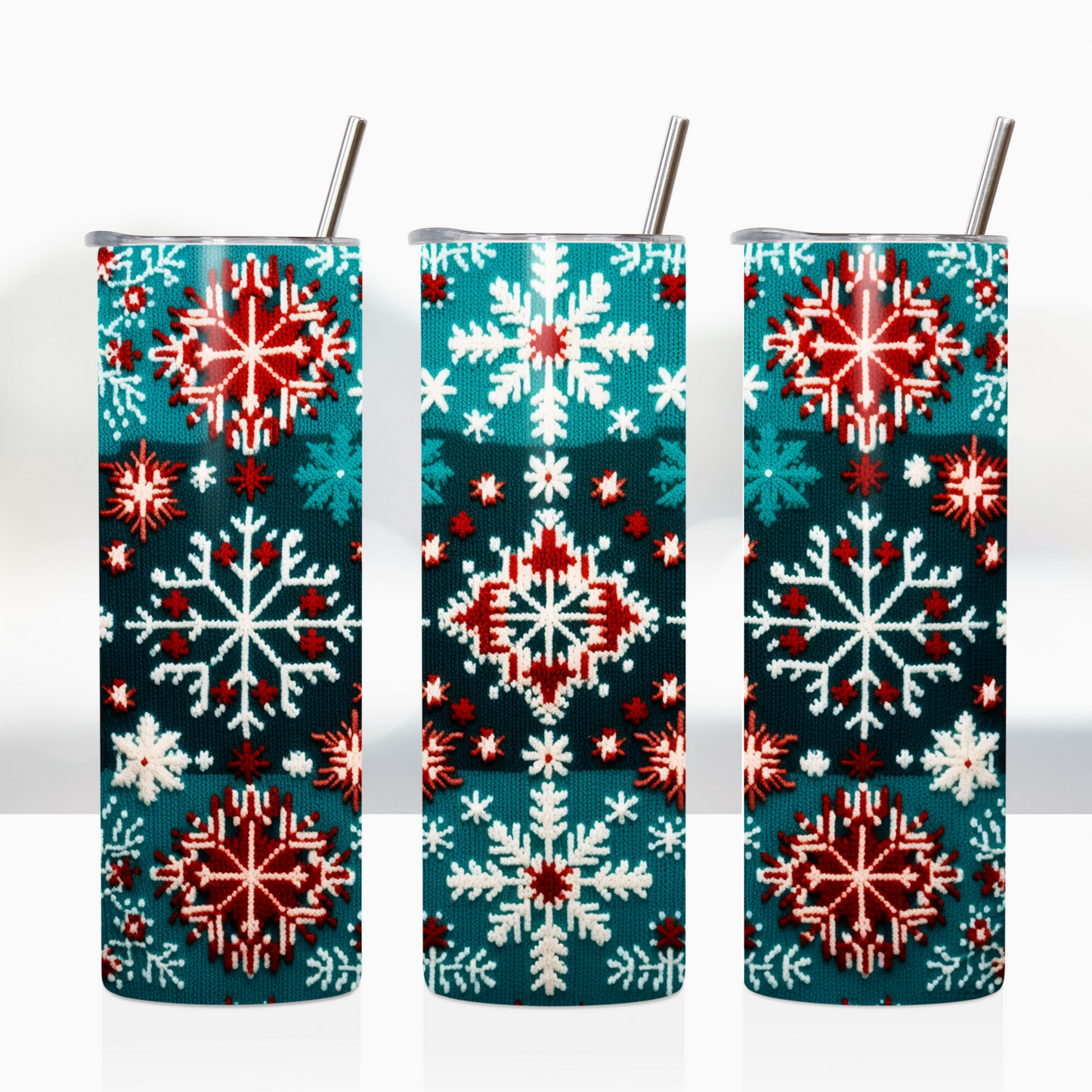 Teal Snowflakes Ugly Sweater Christmas Tumbler