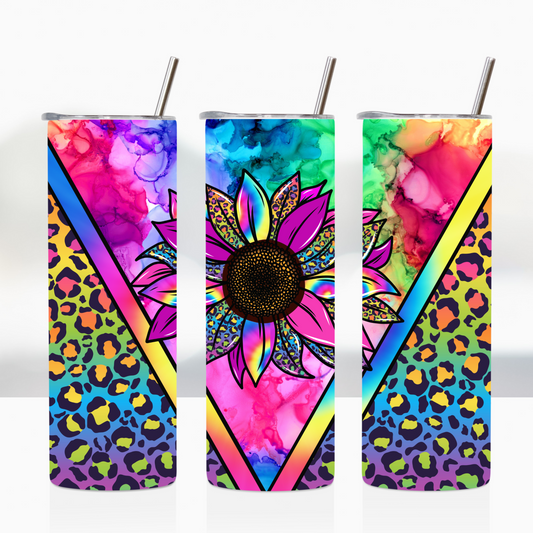 Colorful Rainbow Sunflower and Cheetah Print 20oz Tumbler